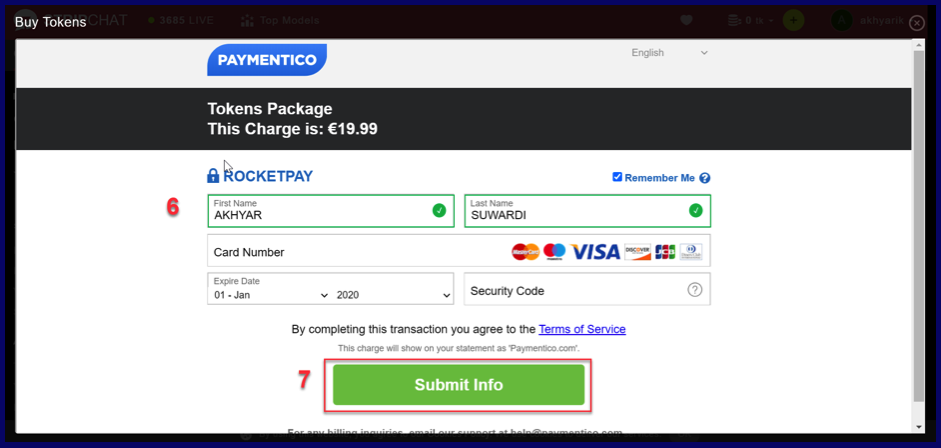 Buy tokens by bank card