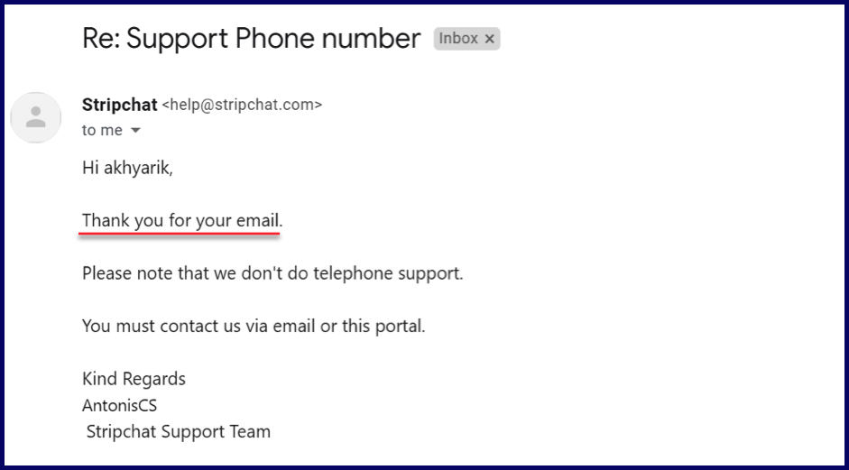 Contact by Phone to StripChat