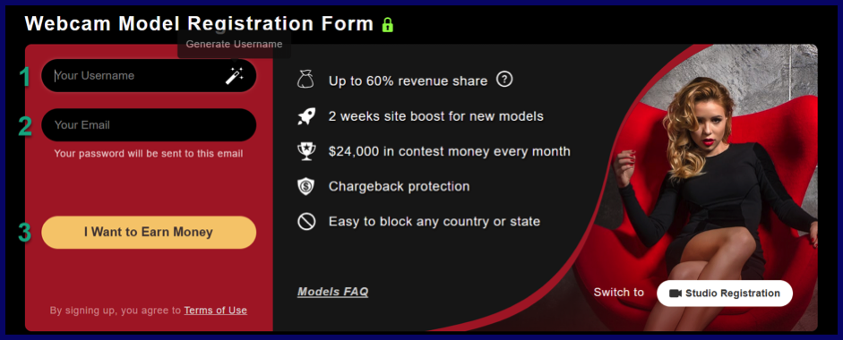 Register StripCaht.com model account