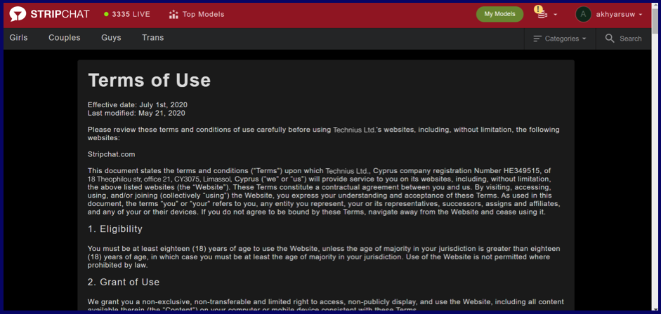 StripChat & Terms of Use