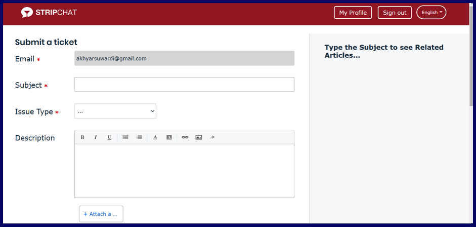 Submit ticket to StripChat